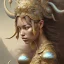 Placeholder: Sango fantasy, fantasy magic, intricate, sharp focus, illustration, highly detailed, digital painting, concept art, matte, art germ and Paul Lewin and Kehinde Wiley, masterpiece silver elephant head bronze Asian African girl nice breast Hawaiian hair turquoise golden waves