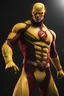 Placeholder: the Reverse Flash with yellow Flash suit, red boots, red belt, red wrist gauntlets, reversed red and black chest logo, extremely exaggerated muscular stature, posing for the cameras, Professional Quality 35mm Photograph, 4k UHD, hyper-realistic, Photorealistic, extremely detailed, High resolution