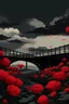 Placeholder: an illustration of a bridge with a field with red flowers cloudy in dark aesthetic