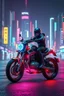 Placeholder: Design a futuristic Royal Enfield high technology design in the year 3025, future world,high technology fusion,hover bike,inspired by Syd Mead’s visionary style. futuristic elements with a high-tech, neon cyberpunk aesthetic. 1 man rider,lost neon city bgเส้นการเคลื่อนไหว, เส้นความเร็ว, ความลึกของระยะชัด, 32k , hyper resolution, hyper detailed, dynamic pose action ภาพยนตร์,