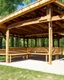 Placeholder: wooden pavillion with benches for park