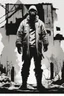 Placeholder: man, standing, silhouette, comic book,post-apocalypse, white background,