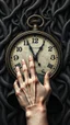 Placeholder: An old clock in the background of black vein, human veins, mixing together a lot of them, like a forest, big and small veins a lot of them, a hand on an old army helmet