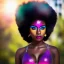 Placeholder: full body shot, masterpiece, best quality, family of three, dark skinned, sparkling eyes, fluorescent skin, colorful makeup, afro, highly detailed body, afrofuturism, scifi, sun light, 4K, RAW, depth of field, high contrast, realistic details, 24mm