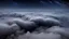 Placeholder: looking down from space at the mist and clouds, surrounded by the mist at night starry sky.