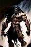 Placeholder: A towering and formidable figure emerged from Indian mythology displaying breathtaking bulges of rippling muscle his long flowing locks cascading like dark waterfalls down his broad back his fierce and menacing visage portraying a seething anger that seemed to smolder like embers within his soul wielding with effortless power a mighty and deadly axe his weapon of choice for rending enemies limb from limb, Fantasy art, Digital painting, Highly detailed, Sharp focus, Intricate, Dark lighting, Tren