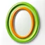 Placeholder: Oval picture frame in the colors mango and light green and some light orange all on a light background