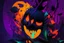 Placeholder: "Generate an abstract artwork that captures the eerie essence of Halloween using dark, vibrant colors and striking shapes."