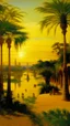 Placeholder: A golden yellow Egyptian kingdom near an oasis painted by Claude Monet