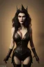 Placeholder: Amy Dumas as evil queen in black leather, leather, busty, cleavage, angry, rage, stern look. character design by cory loftis, fenghua zhong, ryohei hase, ismail inceoglu and ruan jia. unreal engine 5, artistic lighting, highly detailed, photorealistic, fantasy