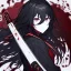 Placeholder: Clear focus, High resolution, rough line sketch art, long black hair, hair between eyes, fluffy hair, purple eyes, wearing a black and red sailor uniform, dark aura, mad, holding katana, bloody mess