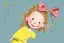 Placeholder: A whimsical colored illustration by Quentin Blake depicting a cute, funny happy 5 year old girl with yellow unkempt hair, wearing tufts of hair high on her head and wearing a bow.