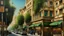 Placeholder: a modern street of Tehran with cafe shops . oil painting