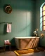 Placeholder: Bathroom scene with big hair monster, Wes Anderson style, realistic photo, realistic image, concept art, smooth, unreal engine 5, god lights, ray tracing, RTX, lumen lighting, ultra detail, volumetric lighting, 3d.