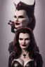 Placeholder: Geena Davis as evil queen in black leather, leather, busty, cleavage, angry, rage, stern look. character design by cory loftis, fenghua zhong, ryohei hase, ismail inceoglu and ruan jia. unreal engine 5, artistic lighting, highly detailed, photorealistic, fantasy