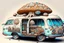 Placeholder: mushroom drawings on a retro hippy van, futuristic detailed art