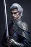 Placeholder: european gray hair young adult royal guard swordsman with rapier