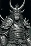 Placeholder: Armoured Samurai with oni mask ,manga, from 1980 dark fantasy, style by Kentaro Miura