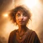 Placeholder: portrait of brown hippie pixie hovering in the underground grove sparkling light dust, in the style of dali, 8k, down-light, soft light, depth of field, photo realism, trending on art station, high detail, smoke and fog