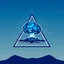 Placeholder: a blue nuclear explosion mushroom cloud inside an equilateral triangle, radiant lines, vector logo