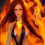 Placeholder: woman made of fire, succubus, fire clothes, full body portrait, long flowing hair, only wearing bikini made of fire, highly detailed, real life photo, photo quality, extremely detailed, high quality, standing in fire, highly detailed face with makeup