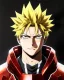 Placeholder: Detailed anime portrait of bakugo from my hero academia, gold hair and golden eyes, black suit, intricate details, full body portrait, keep head in frame, slight smile, black Japanese motif, concept art, highly detailed, digital painting, concept art, sharp focus, illustration, art by Yoji Shinkawa, WLOP and greg rutkowski and alphonse mucha and artgerm and yanjun Chen and Junji ito and Makoto Shinkai, HDR, octane render