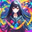 Placeholder: Clear focus, high resolution, black long fluffy hair, red eyes, wearing a sailor uniform, doing a evil smile, Style Vtuber, Colorful