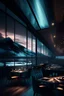 Placeholder: 10k hyper realistic detailed luxury Modern Alaskan restaurant surrounded with glass paneling, wide shot, dinning, busy, dark, Northern lights