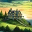 Placeholder: casa en una ladera del sur de Canadá al anochecer estrellado con estilo pintado a lapiz