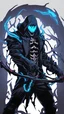 Placeholder: Mix between venom symbiote and Reaper in solo leveling shadow style with neon glowing blue