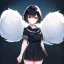 Placeholder: Clear focus, High resolution, fluffy black short hair, dark green eyes, wearing a black sailor uniform and pleated black skirt, fluffy hair, detailed outfit