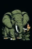 Placeholder: big camo elephant in the room smoking a cigar in the style of pixar