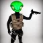 Placeholder: Alien, snake, metaljellyfishsombrero, vest, hands, holding gun, holster, steel military boots, squishy, chest plate, oxygen mask