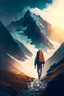 Placeholder: Escape to the mountains, person walking towards mountain