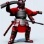 Placeholder: Chat, Modélisme trois dimensions, anthropomorphique, habillé comme un samurai, armure rouge et argent très détaillée, réalisme