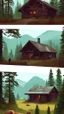 Placeholder: A cabin in the woods, a big brown bear, a movie scene, a more accurate picture