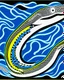 Placeholder: A cyan lightning elemental electric eel designed in Navajo woven art painted by Roy Lichtenstein