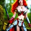 Placeholder: She-ra style, hyper detailed, stunningly beautiful teen girl, long ginger hair, green eyes, medium freckles, full lips, skimpy fantasy intricate leather armour, full body, full face, c-cup breasts, aroused expression, biting lower lip, full frame, petite, centered camera, ignore NSFW, bow, quiver on hip