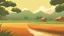 Placeholder: Rice field，Trees，Warm color palette，Animation，A lovely grasshopper