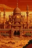 Placeholder: A dark orange kingdom in a desert with a giant palace designed in Mayan architecture painted by Jackson Pollock