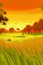 Placeholder: Rice field，Trees，Warm color palette，Animation，Fried grasshopper，A lovely grasshopper