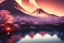 Placeholder: Japanese Fuji Mountain,eruption lava flows into the lake , concept art, smooth, extremely sharp detail, finely tuned detail, ultra high definition, 8 k, unreal engine 5, ultra sharp focus, illustration, magic ambient, bonsai cherry blossom trees , japanese gondolas .