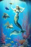 Placeholder: underwater scene, a mermaid, beautiful colors, octopus, fish, very fine detail, high quality, mystical, romanticism, intricate, Neo-Impressionism,