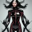 Placeholder: This spider woman is a formidable sight to behold, with the body of a human woman and the head and legs of a spider. She is dressed in a sleek black and red leather suit, with a hood that covers her spider head. Her skin is covered in shimmering black scales, and her eyes glow a bright, otherworldly green. She is fast and agile, able to climb walls and ceilings with ease. She has venomous fangs and sharp claws, and she can spin webs of magical energy to ensnare her enemies. She is intelligent an