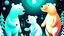 Placeholder: fantasy cartoon illustration: polar bear, Artic white fox and reindeer are looking Norther lights during Christmas party