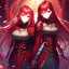 Placeholder: girl, masterpiece, best quality, cinematic lighting, detailed outfit, perfect eyes, long hair, red hair, red eyes, vibrant colors, twins, armored clothes,