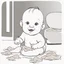 Placeholder: Please create a simple illustration of a baby with a noticeably full diaper. The baby is playing with poop. The background should be white.