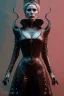 Placeholder: Constance Langdon as evil queen in black leather, leather, busty, cleavage, angry, stern look. character design by cory loftis, fenghua zhong, ryohei hase, ismail inceoglu and ruan jia. unreal engine 5, artistic lighting, highly detailed, photorealistic, fantasy