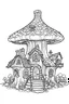 Placeholder: outline art for huge mushroom house coloring page for kids, white background, sketch style, full body, only use outline, cartoon style, clean line art, no shadows, clear and well outlined