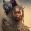 Placeholder: sango fantasy, fantasy magic, intricate, sharp focus, illustration, highly detailed, digital painting, concept art, matte, artgerm and paul lewin and kehinde wiley, masterpiece Asian lady black panther Papu New Guina pyramid black silver space lady space blood moon galaxy